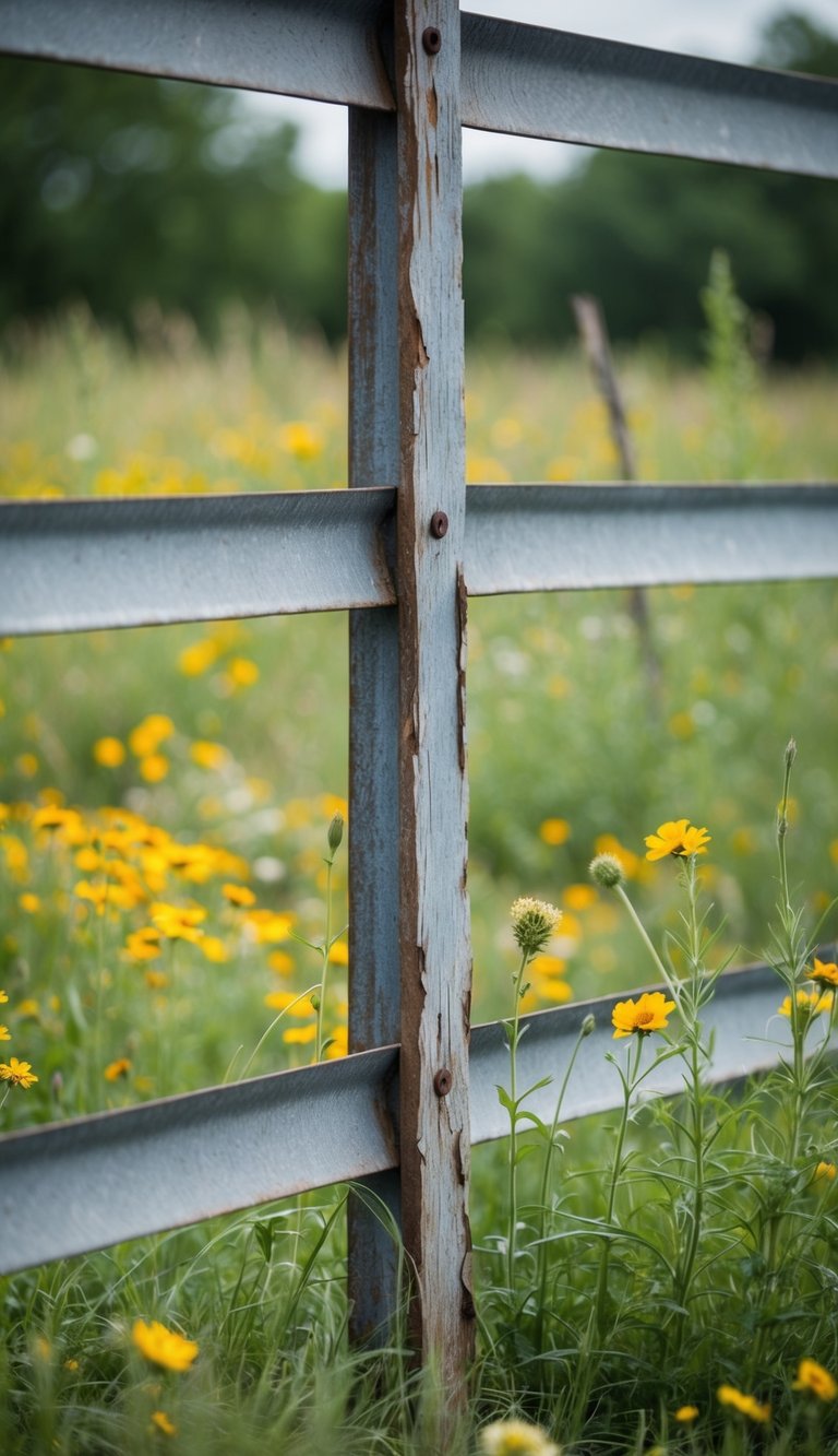 A winding fence made of natural branches, weaving in and out to create a rustic and organic barrier
