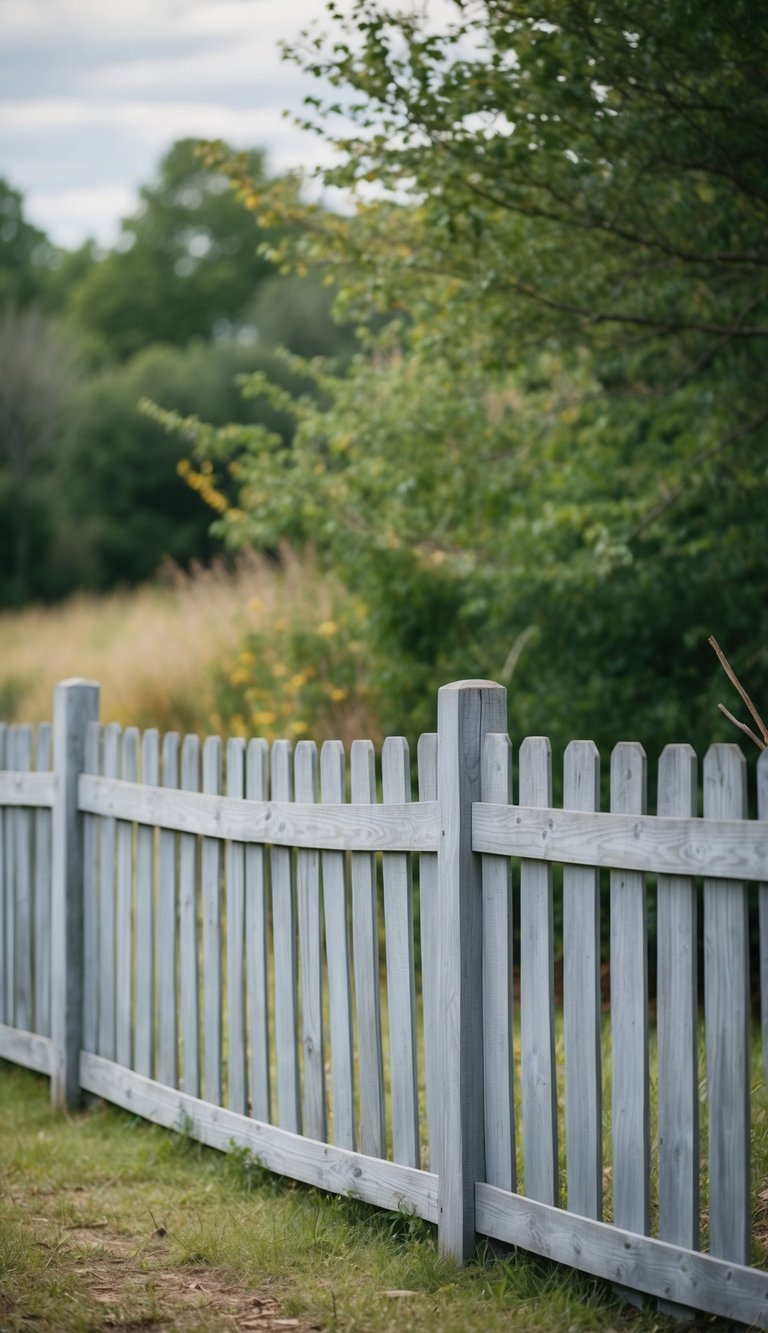 A weathered gray wood fence stands in a rustic setting, surrounded by natural elements and weathered by time