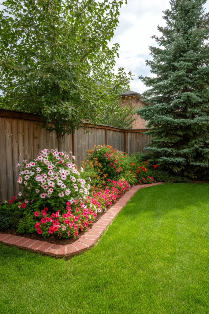 Colorful Petunias Bordered By Curved Bricks