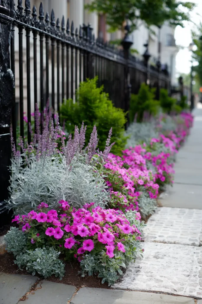 Colorful Raised Flower Bed Along Fence