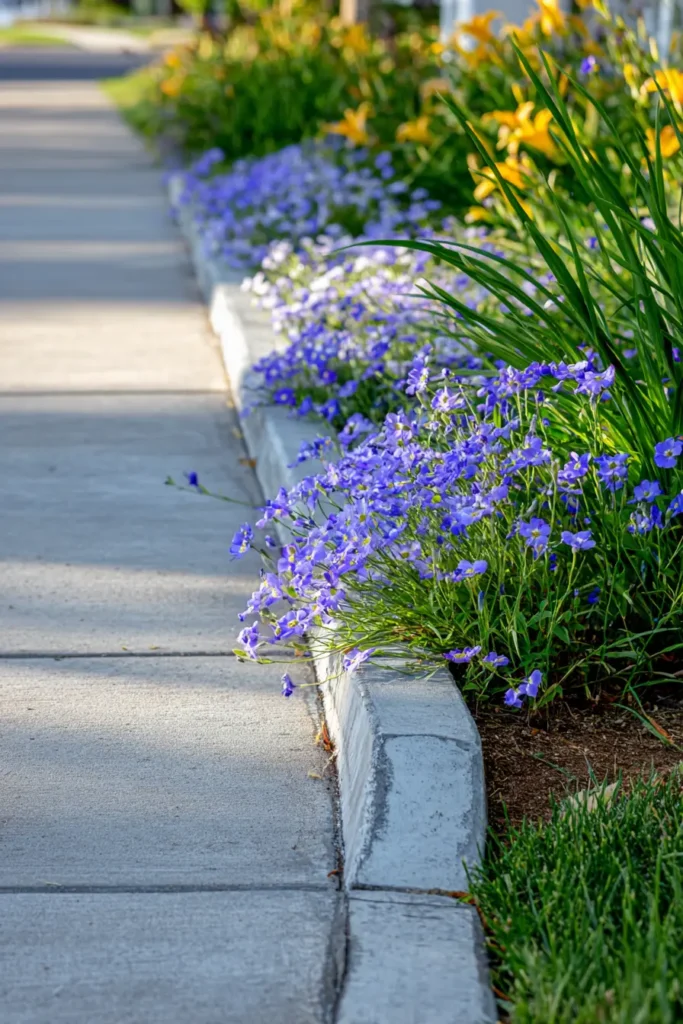 Contemporary Curved Edging with Blue Flowers