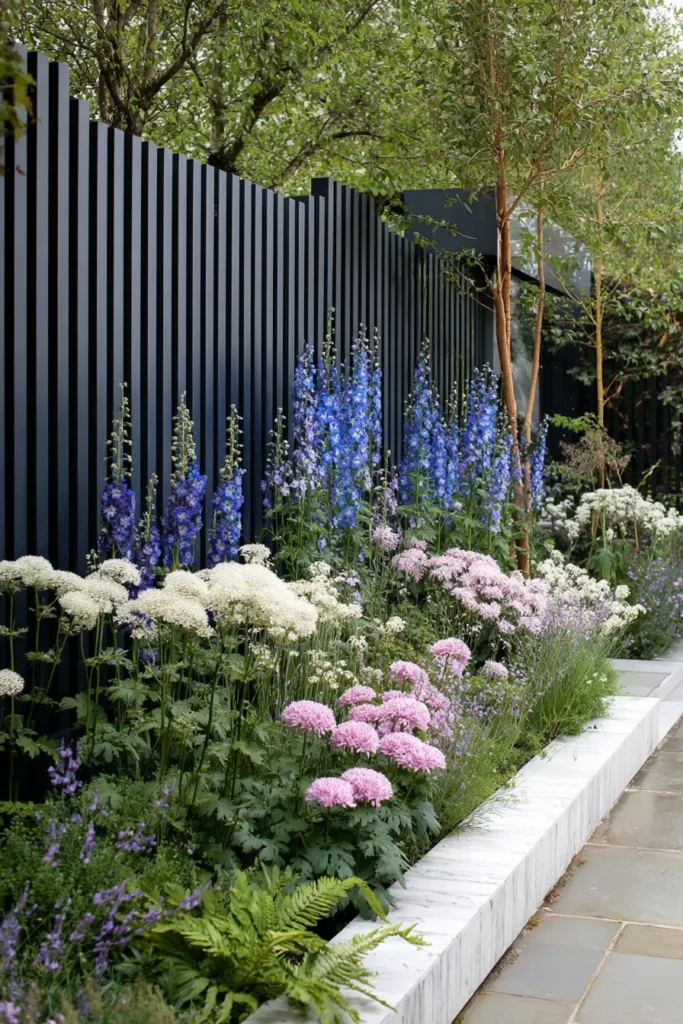 Contemporary Raised Bed with Blue Delphiniums