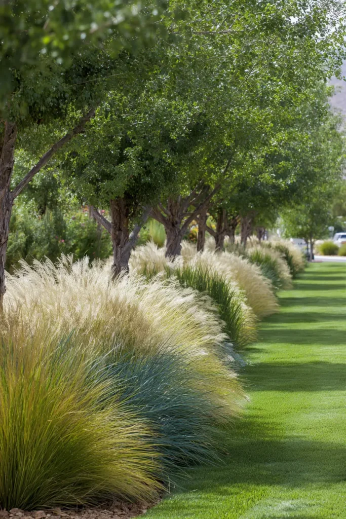Curved Border of Ornamental Grasses