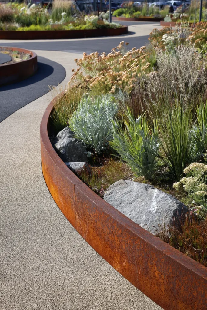 Curved Metal Garden Border With Rusted Finish