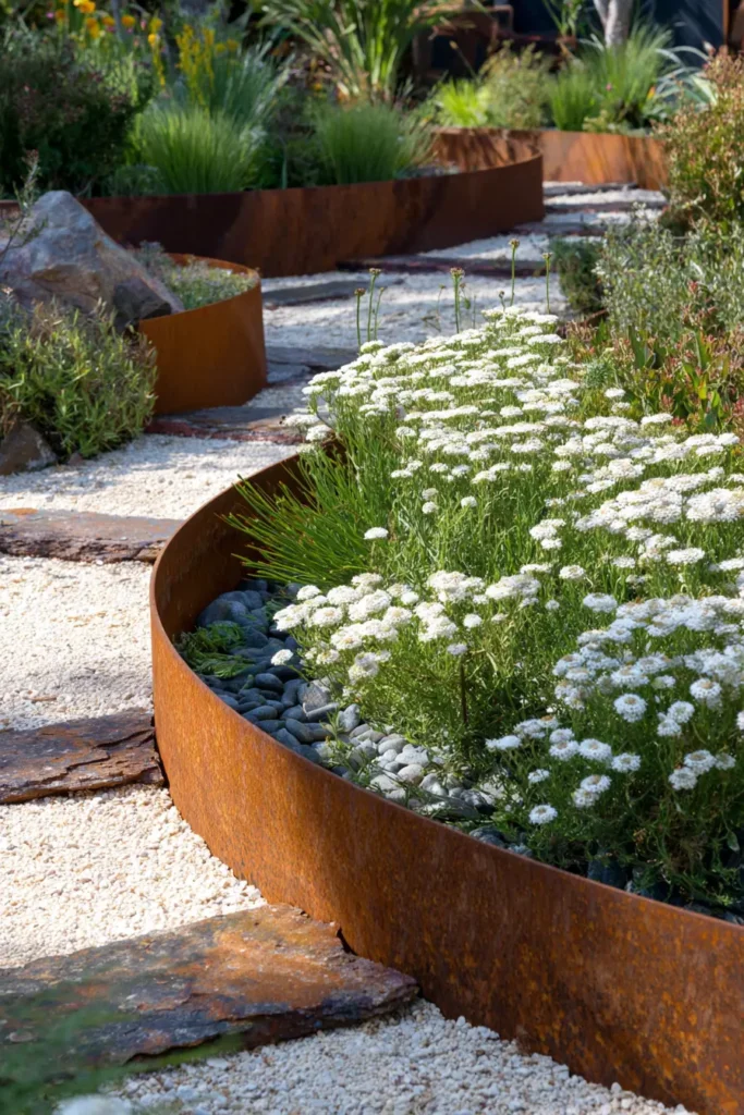 Curved Rustic Edging with Foxgloves