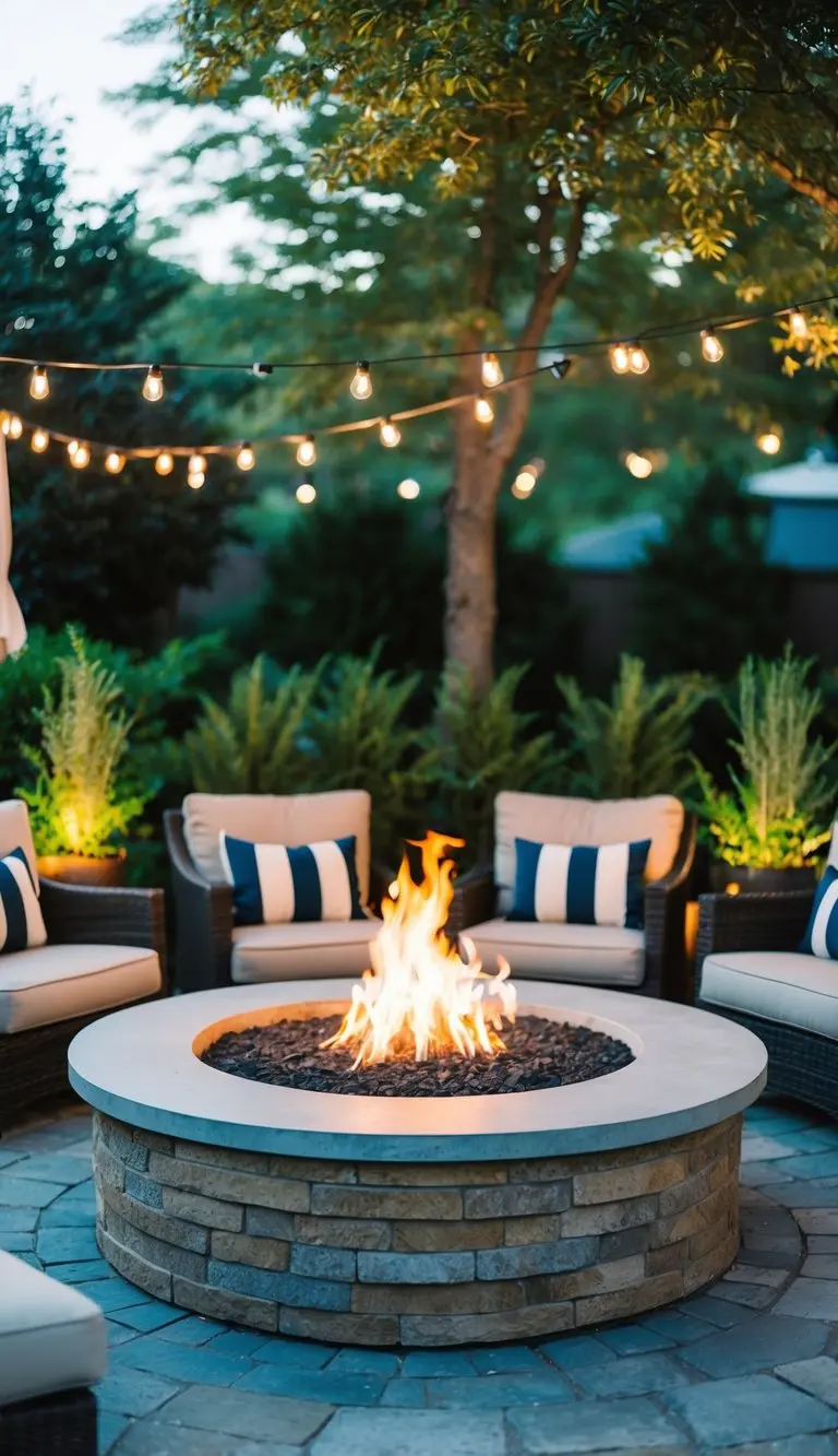 Fire pit with surrounding circular stone seating
