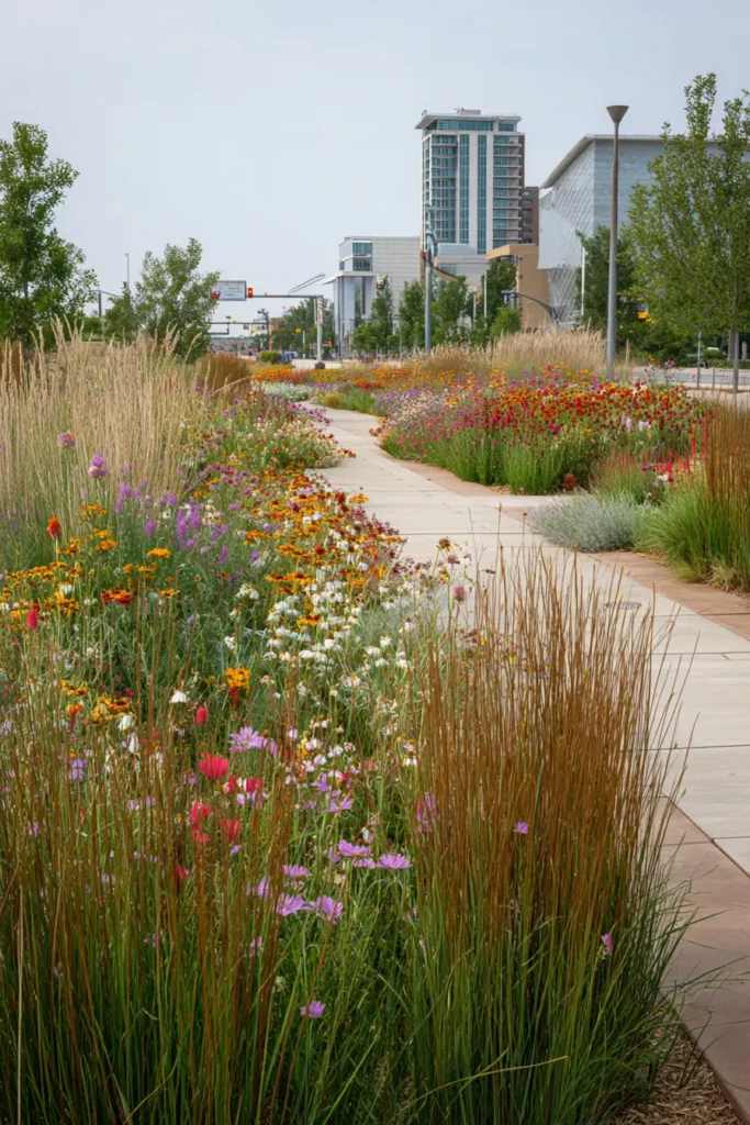 Grassy Border with Colorful Perennials