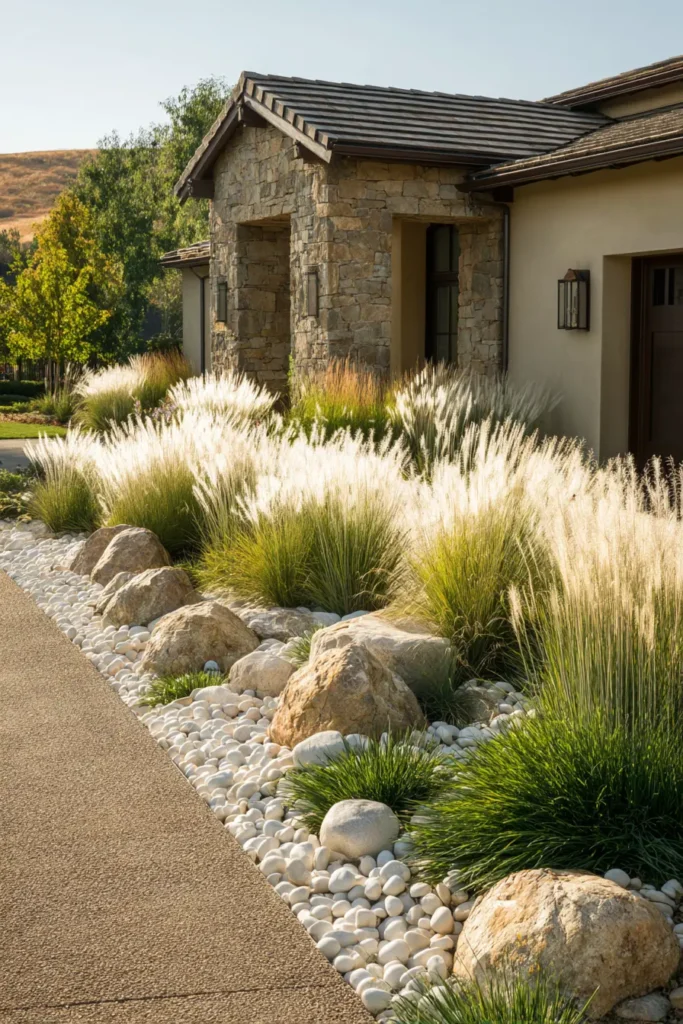 Grassy Border with Natural Stones
