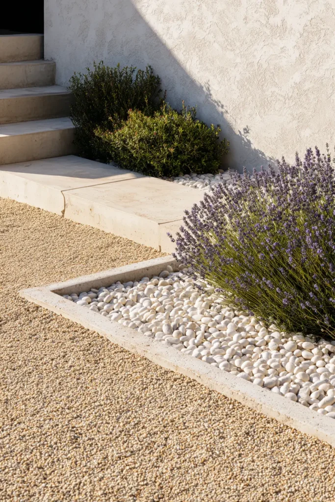 Metal Edging with White Pebbles
