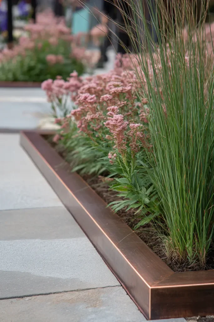 Modern Rustic Copper-Edged Flower Bed