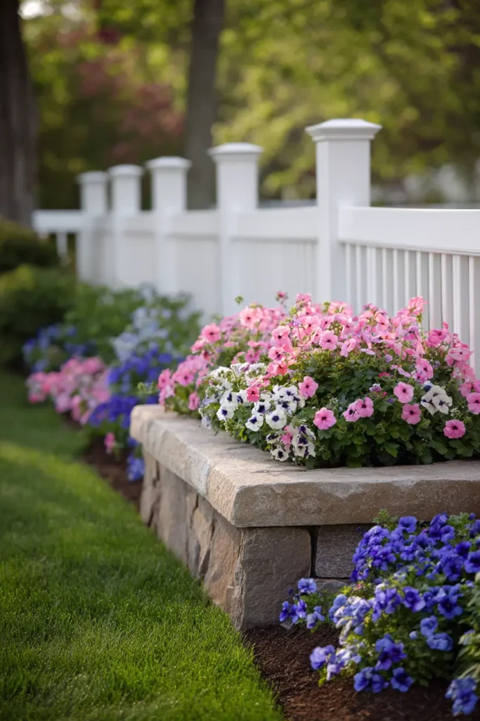 Raised Bed with Pink and Blue Flowers