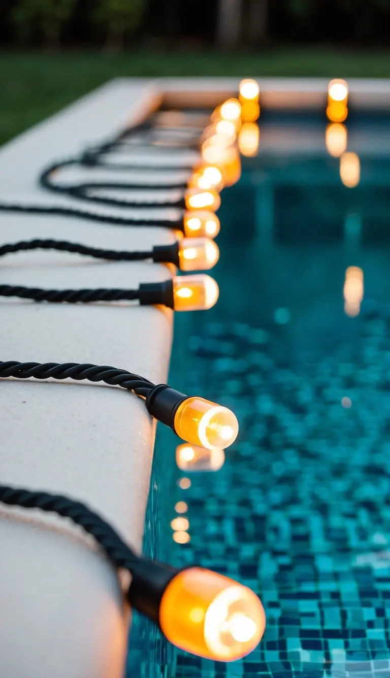 Rope lights outlining pool perimeter