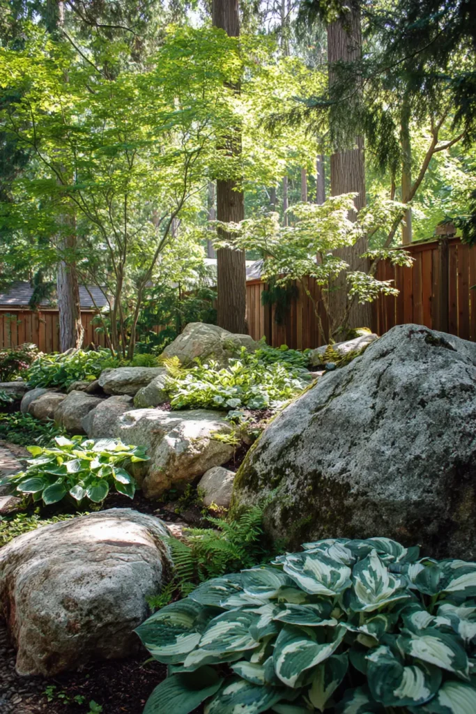 Serene Woodland Rock Garden Design
