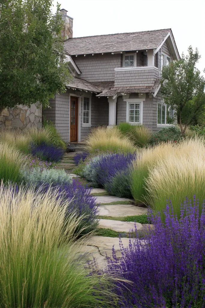 Soft Grasses Along Stone Border