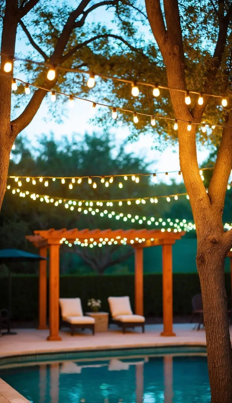 String lights draped around trees or pergolas