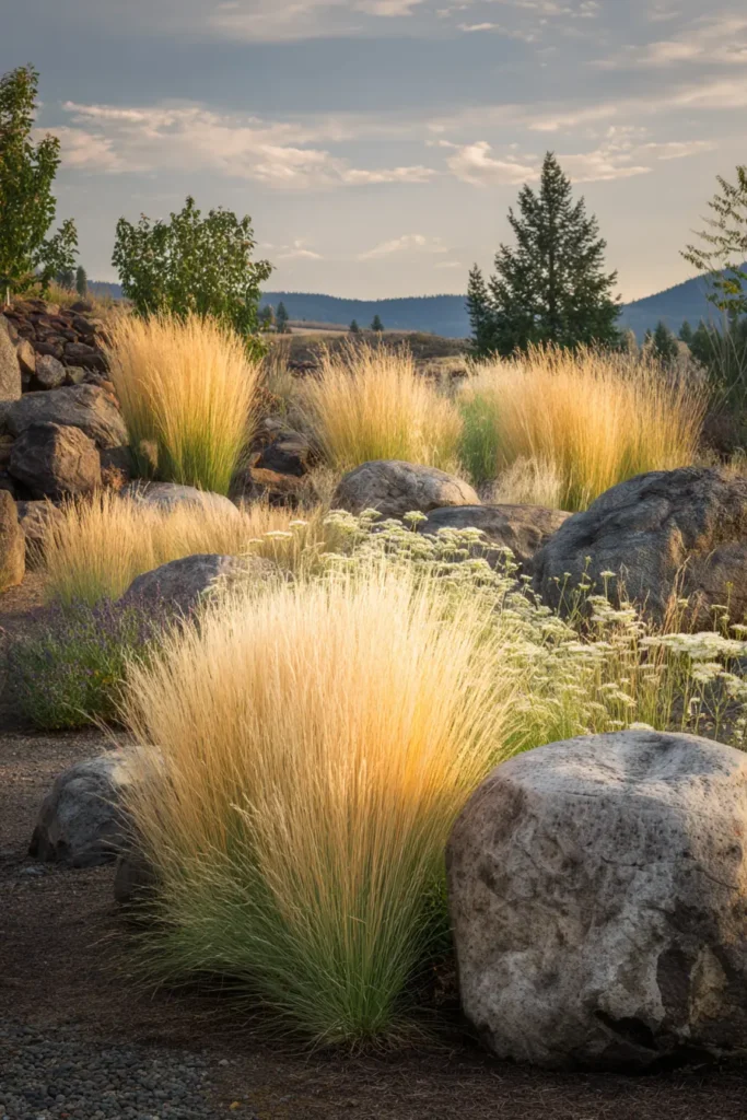 Textured Grassy Border with Stones