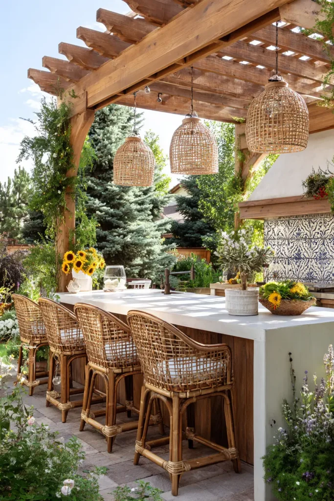 Al Fresco Dining With Bar Seating In A Rustic Kitchen