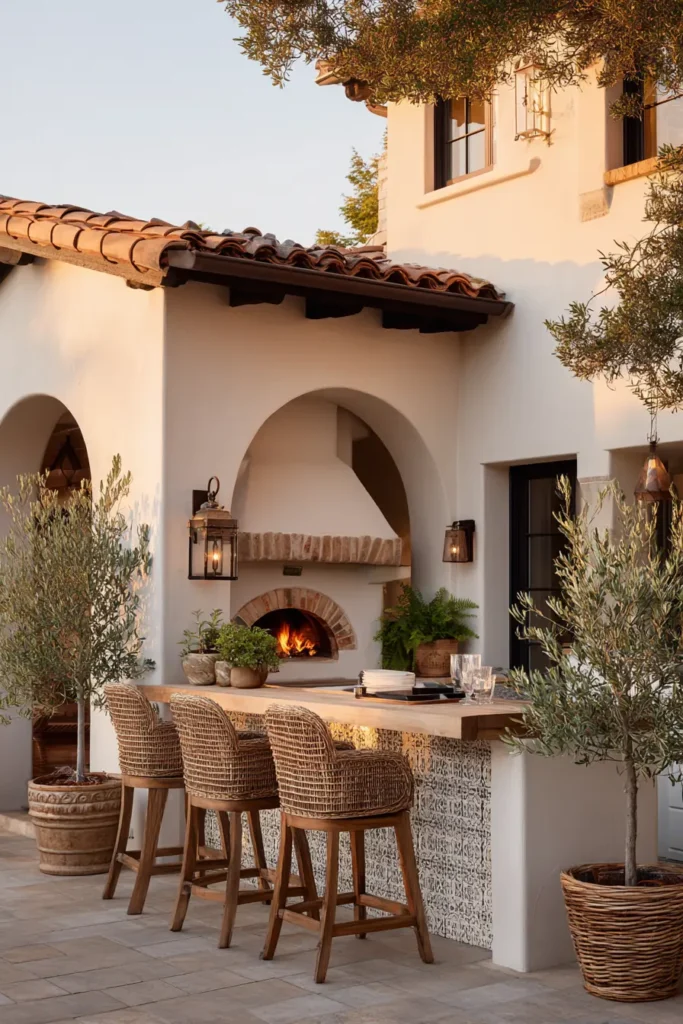 Bar Seating Featured In A Rustic Outdoor Kitchen