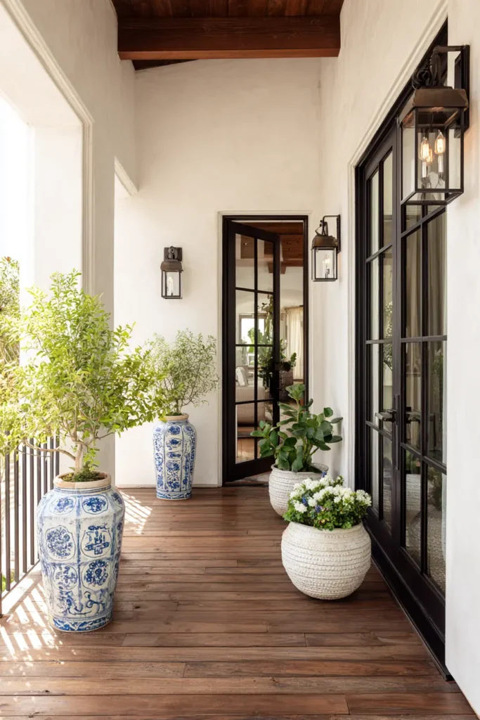 Blue Pottery with White Flowers