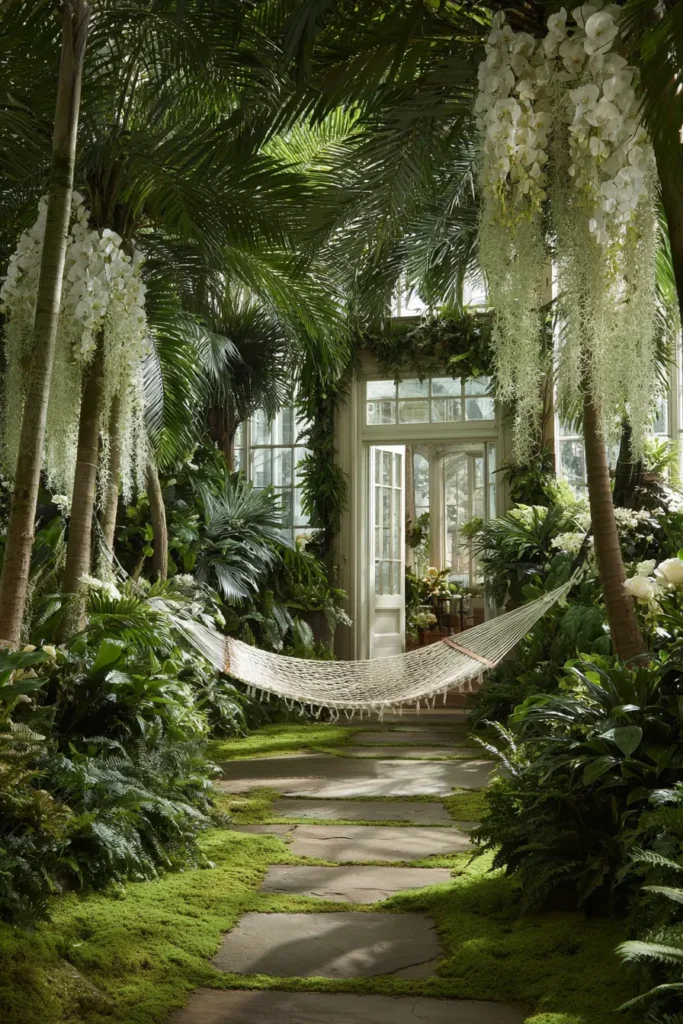 Bohemian Tropical Courtyard with Hanging Plants