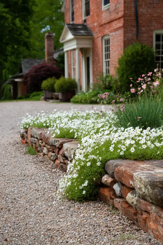 Brick Border In A Curved Design For Flower Bed