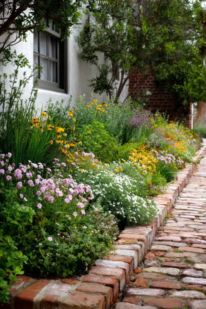Brick Border with Colorful Flowers