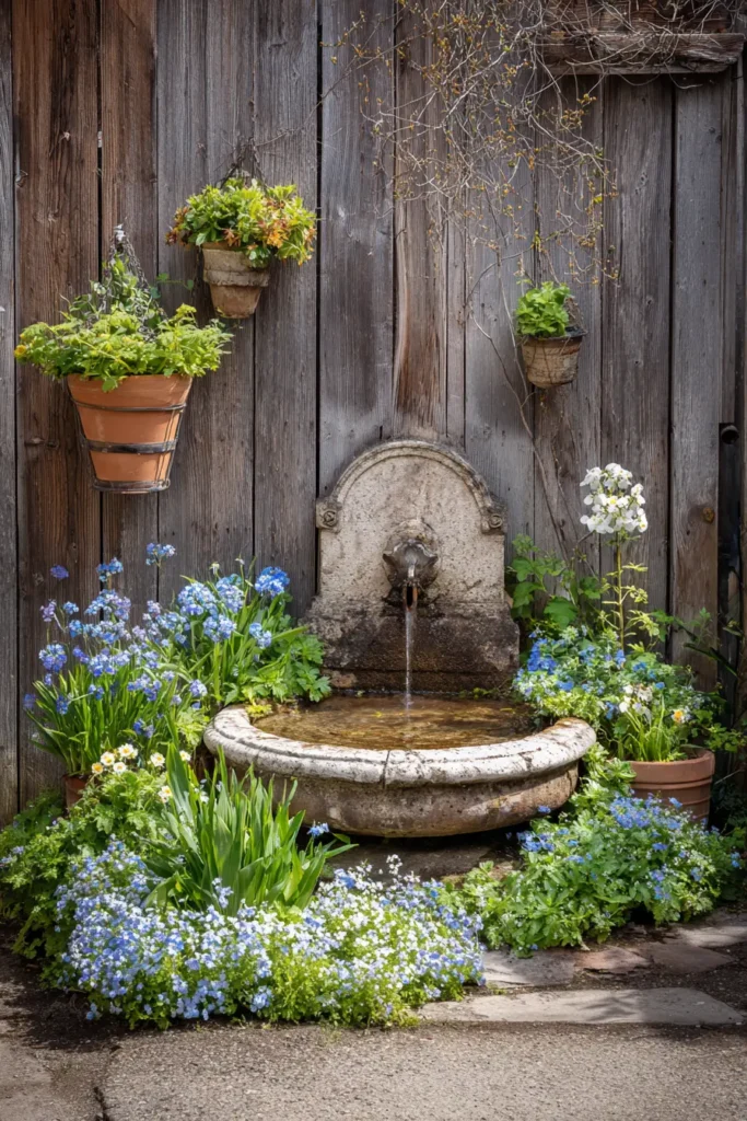 Charming Floral Oasis with Birdbath