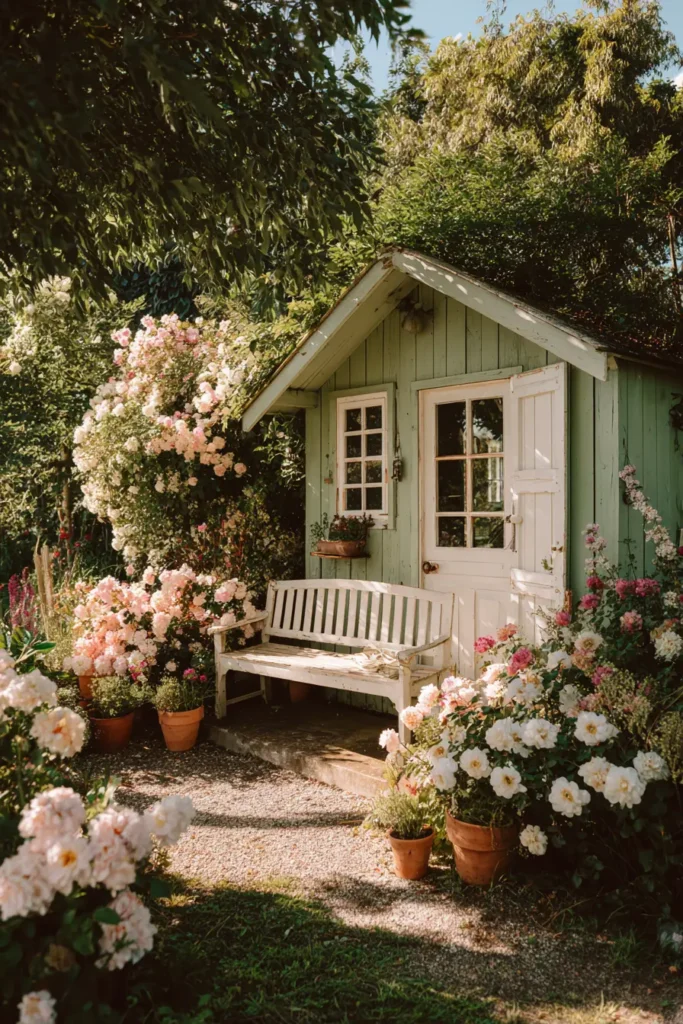 Charming Garden Shed with Flowers