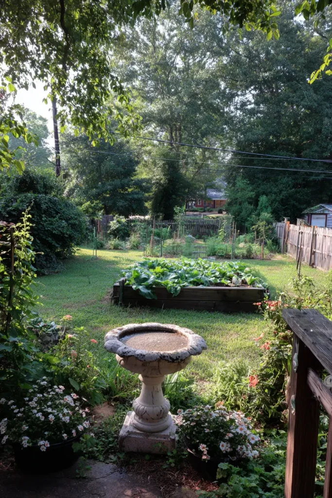 Charming Garden with Bird Bath Oasis