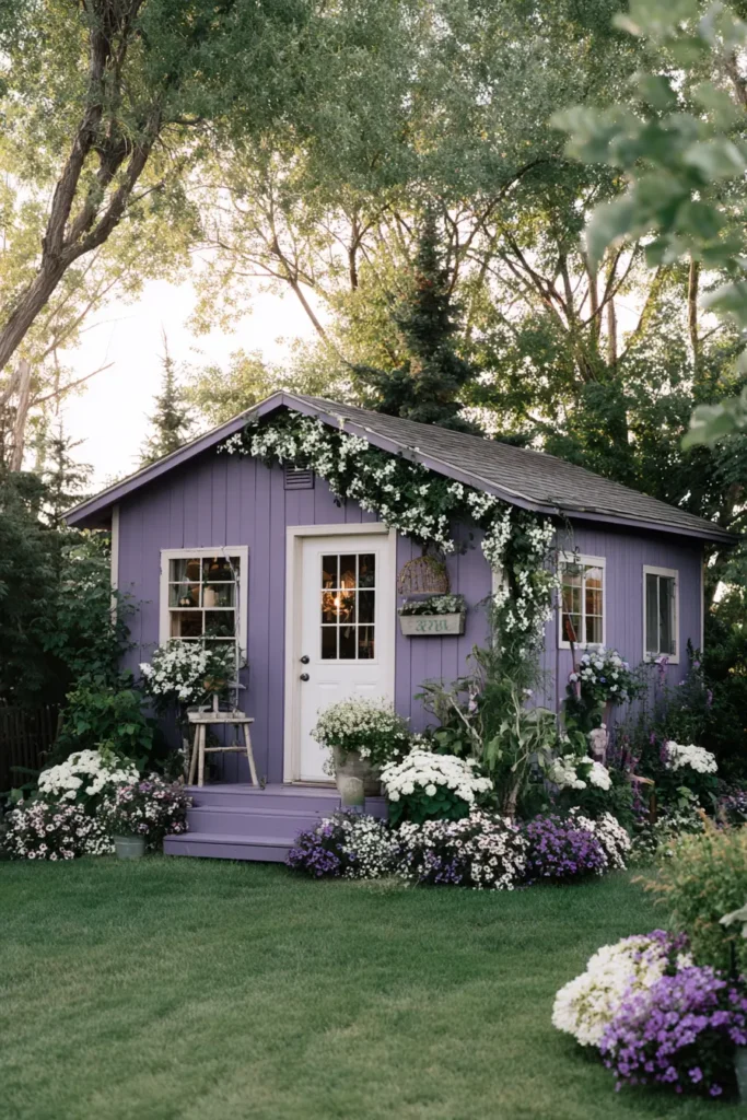 Charming Lavender Garden Shed Retreat