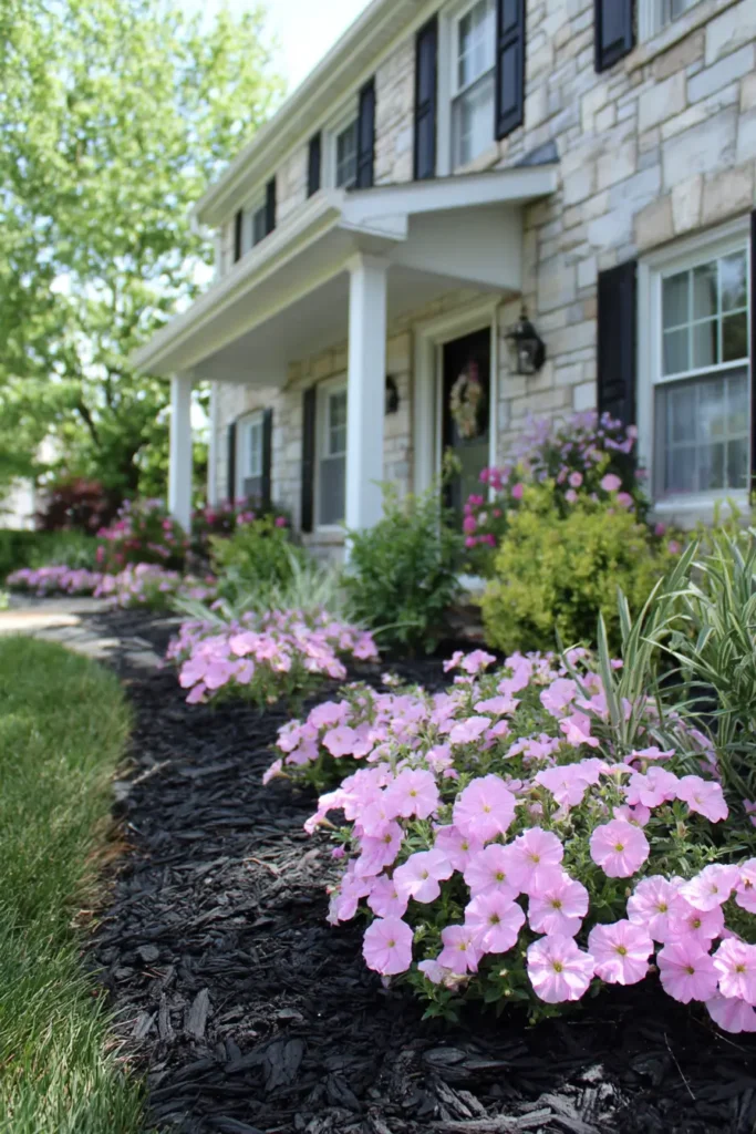 Charming Pink Petunia and Black Mulch Garden