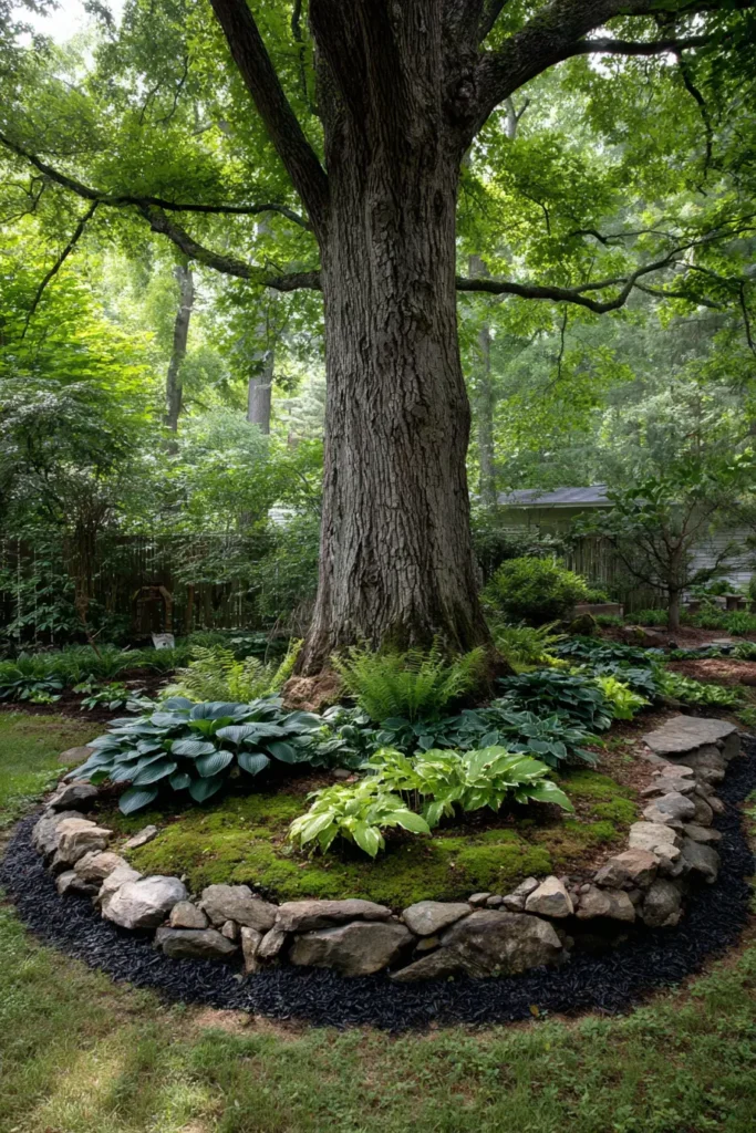Circular Hostas and Moss Garden