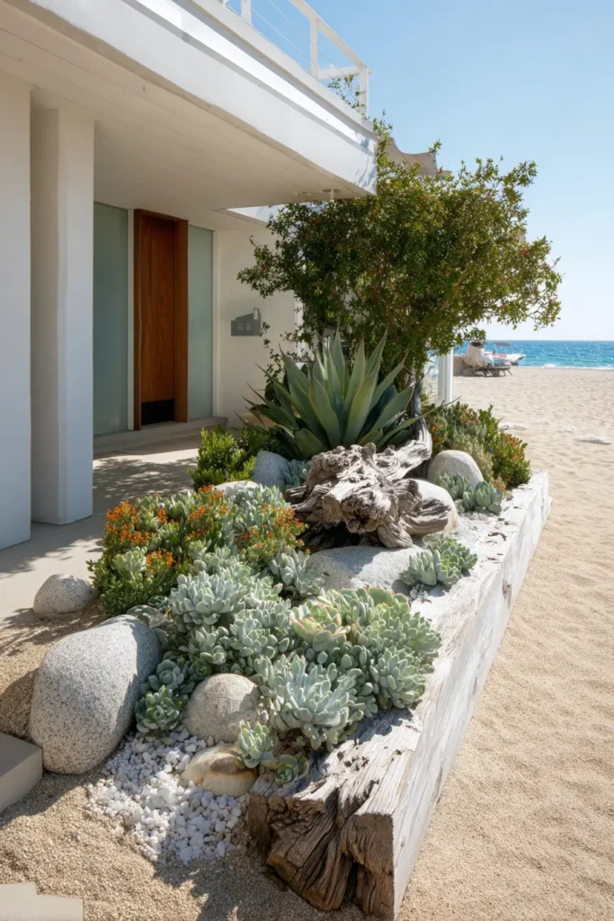 Coastal Garden Border with Beach Stones
