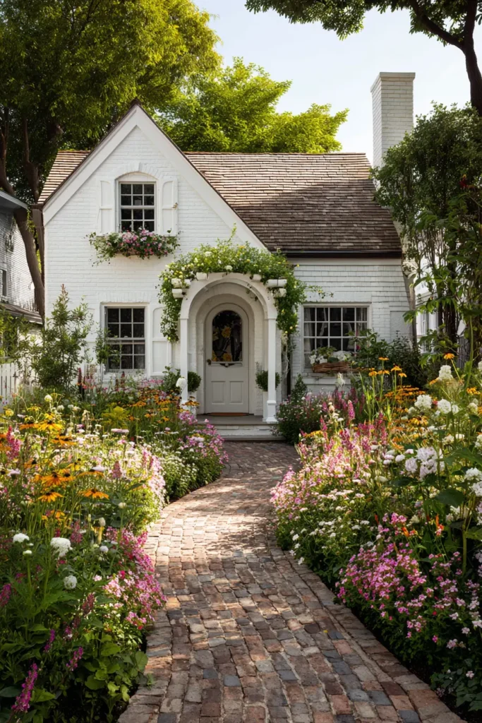 Colorful Front Garden with Bright Roses