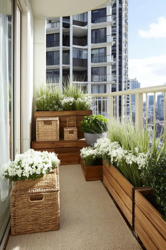 Contemporary Balcony with Grasses and Flowers