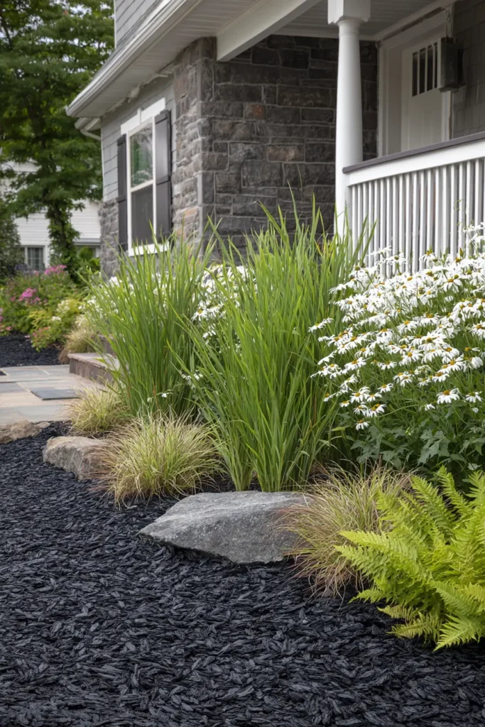 Contemporary Black Mulch with White Daisies