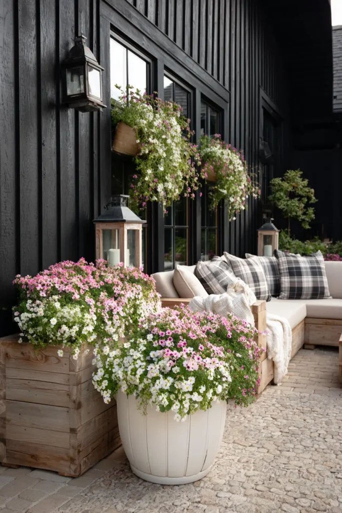 Contemporary Courtyard Featuring Pink Dahlias