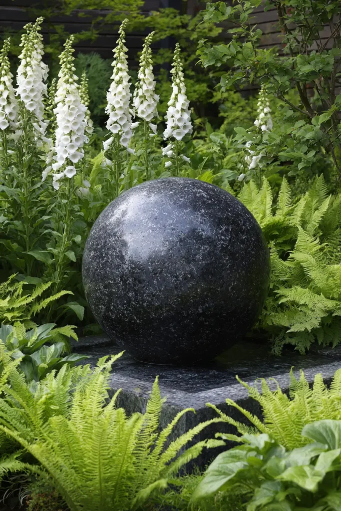 Contemporary Fountain with Foxgloves