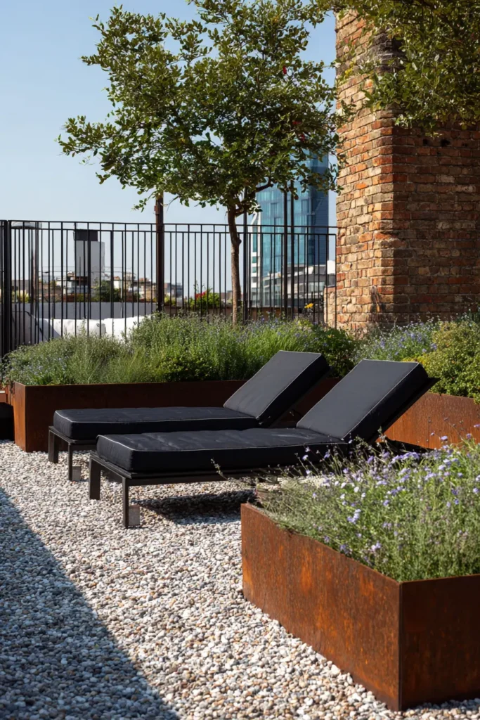 Contemporary Gravel Patio Adorned With Blooms