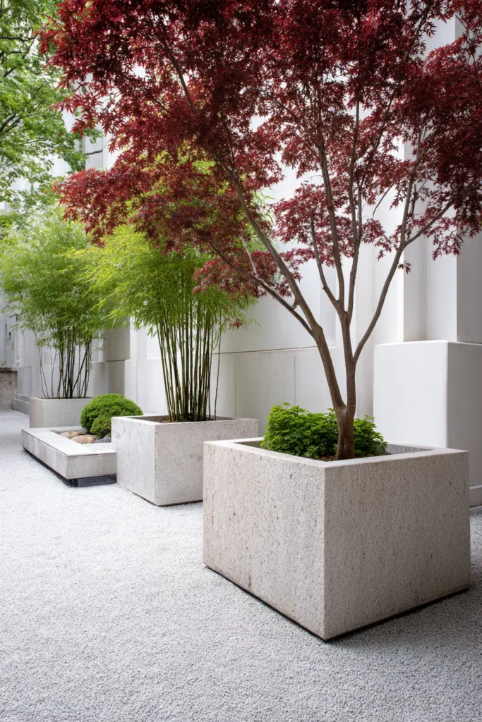Contemporary Minimalist Garden With Gravel Courtyard