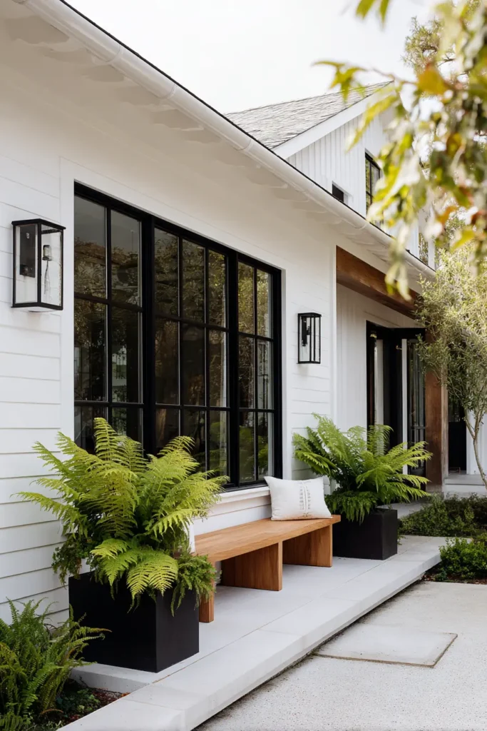 Contemporary Planters Filled With Green Ferns