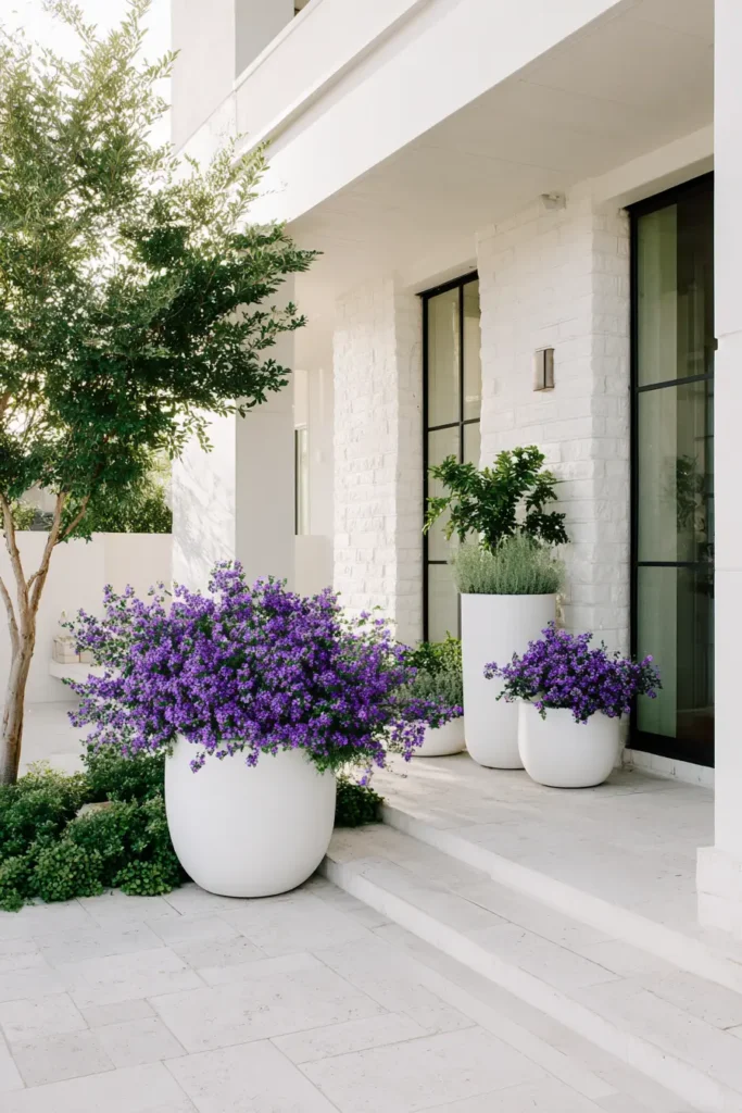 Contemporary Porch with Chive Planters