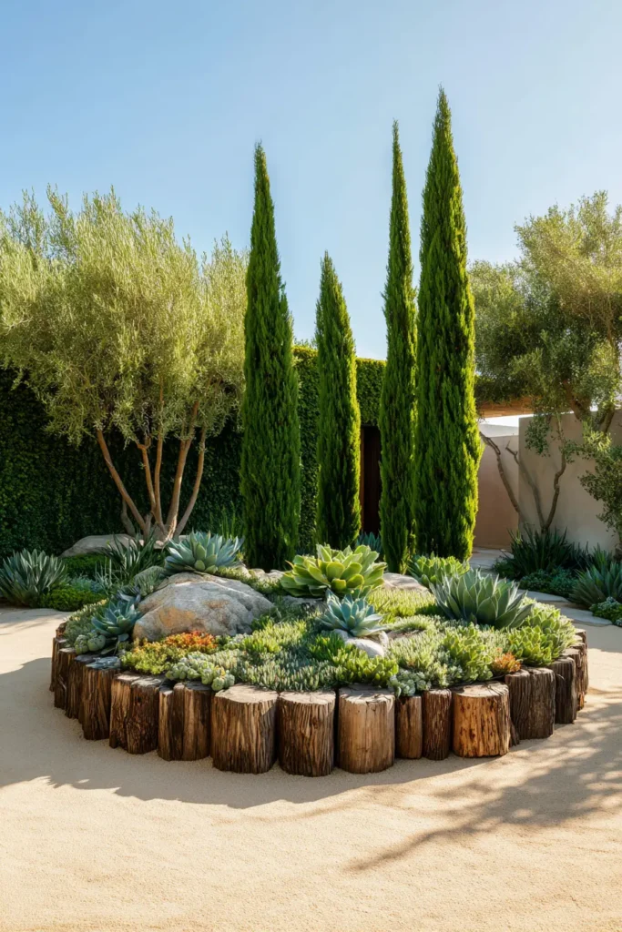 Contemporary Succulent Garden with Cypress