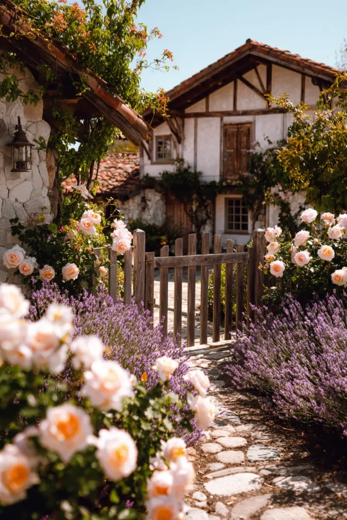 Cottage Front Garden with Peach Roses