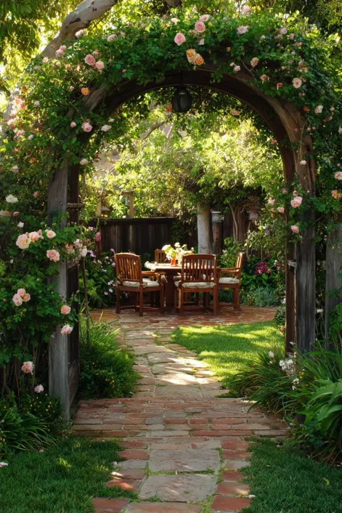 Cottage Garden with Arched Trellises