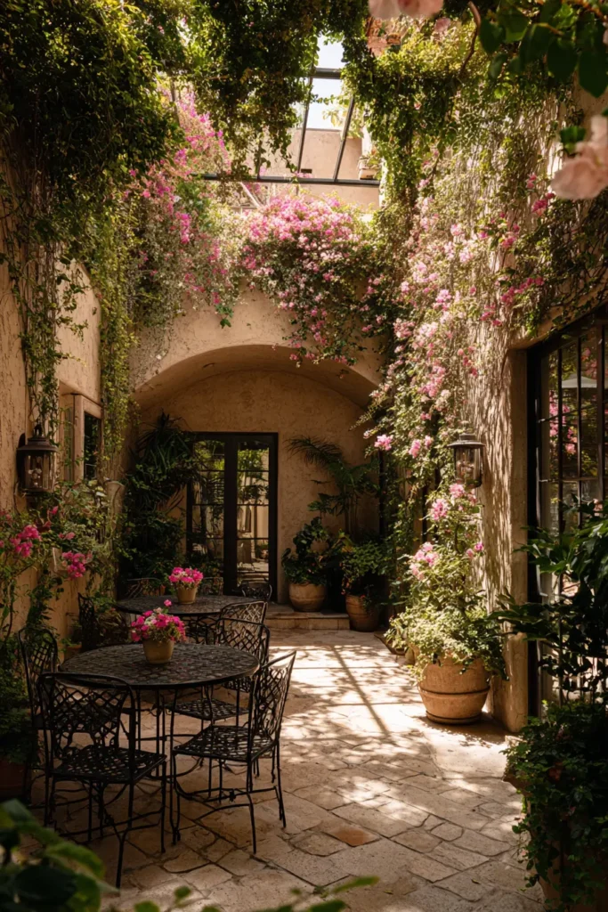 Courtyard Adorned With Bougainvillea