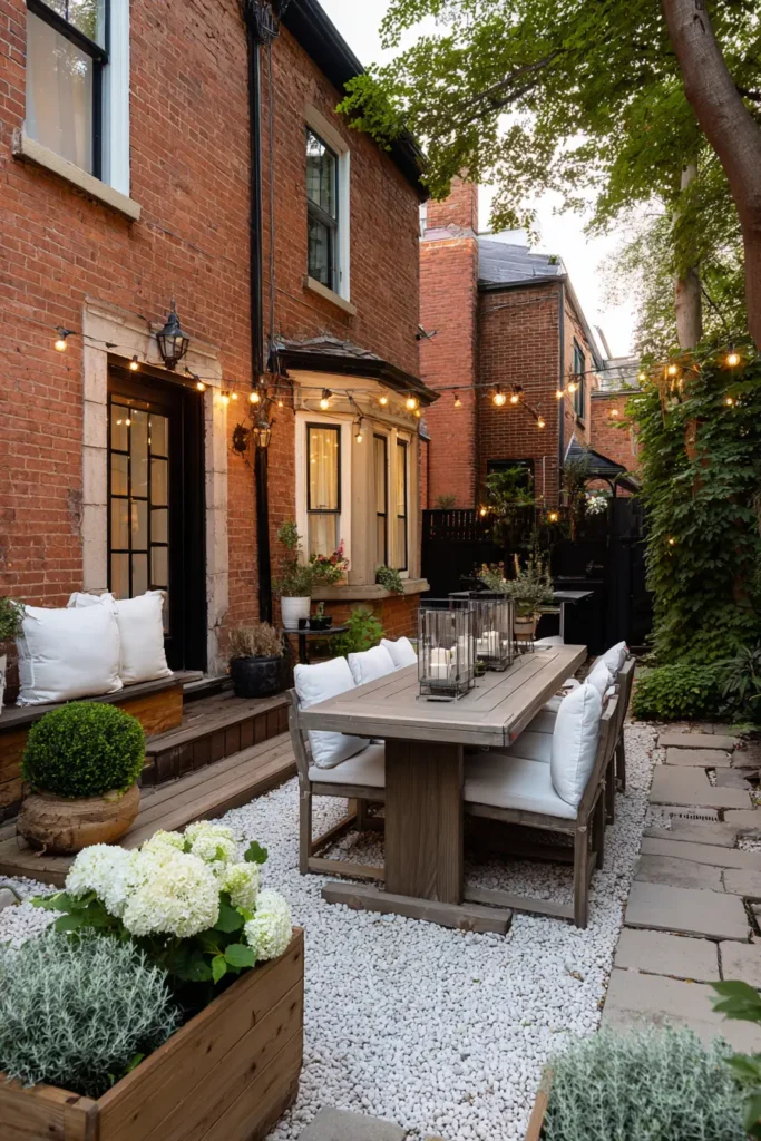 Cozy Gravel Courtyard with Hydrangeas