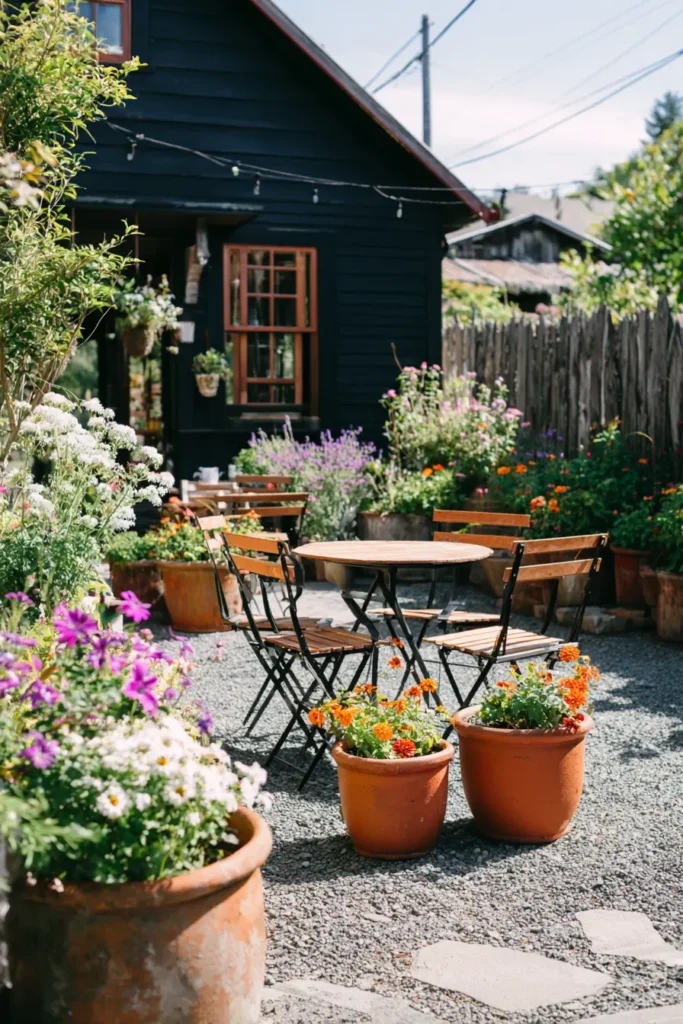 Cozy Gravel Courtyard with Potted Flowers