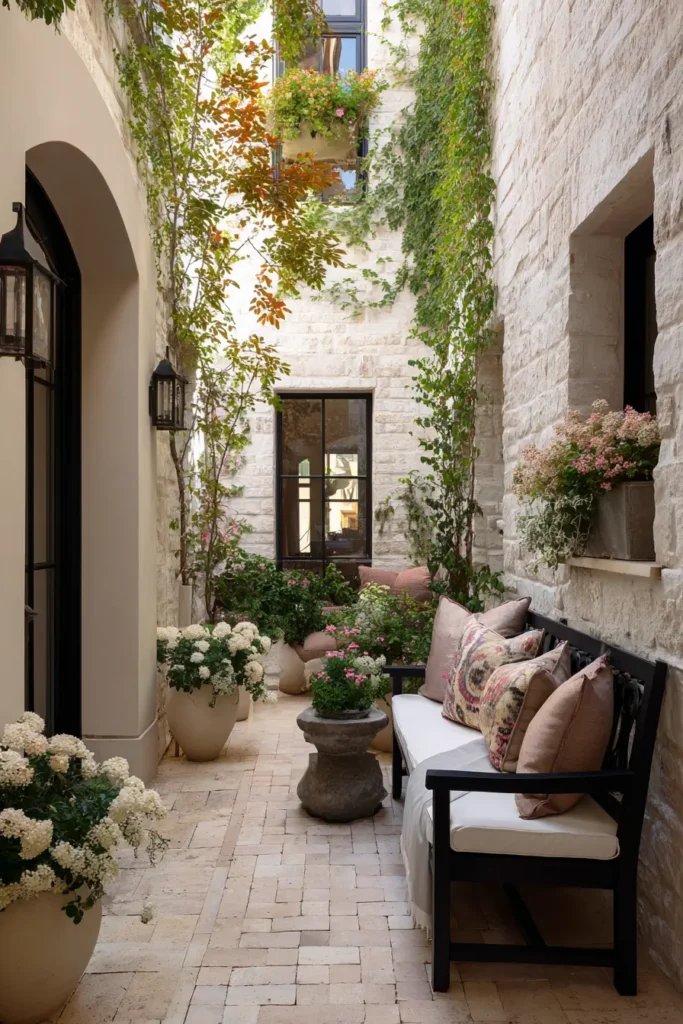 Cozy Mediterranean Courtyard with Flowers
