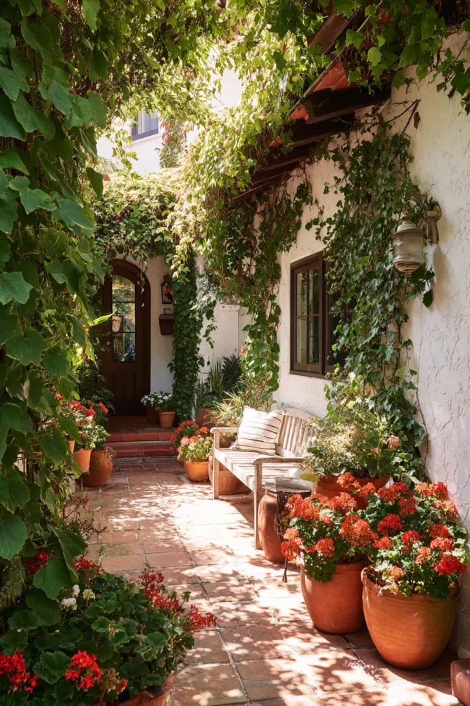 Cozy Patio with Red Geraniums